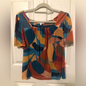 DR2 Blue and Orange Graphic Blouse Relaxed Fit